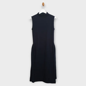 Hobbs London Dress Women's 2 Navy Wool Cashmere Mock Neck Sleeveless Minimalist